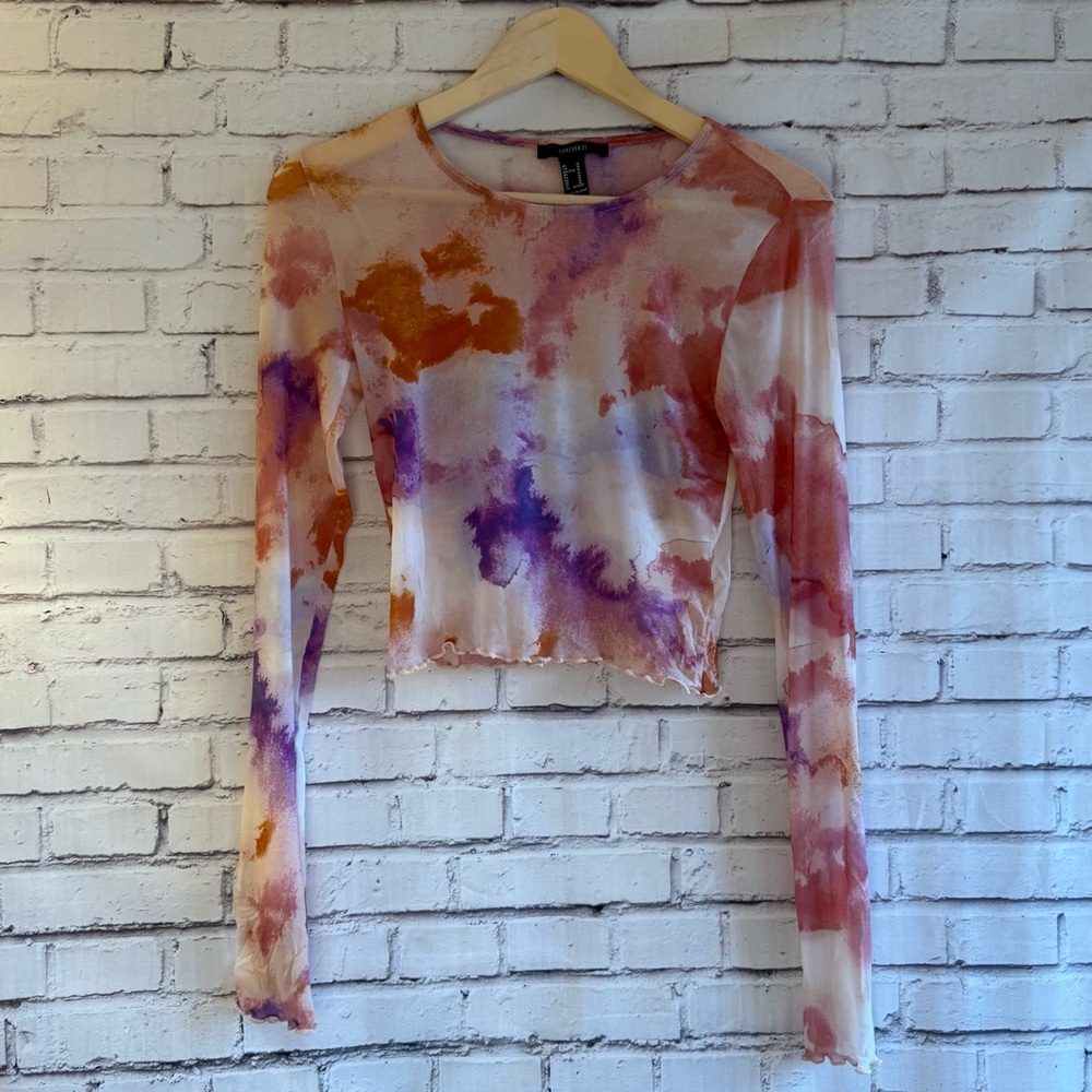 Forever‎ 21 Multicolor Tie-Dye Long Sleeve Sheer Top